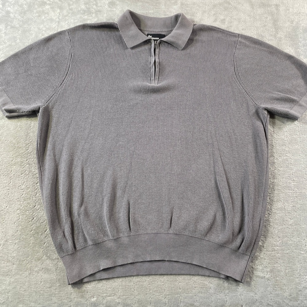 The Commons Sweater Polo Shirt Men XL Gray Ribbed Knit 1/4 Zip Preppy Minimalist